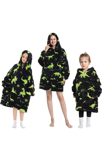 Sudadera con capucha con capucha portátil de gran tamaño de la familia de dinosaurios negros